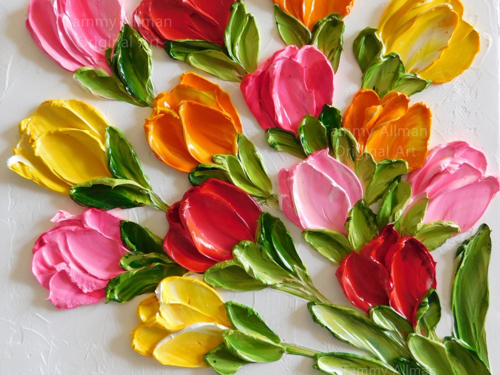 Custom Bright Tulip Oil Painting Impasto Painting ,4" x 4" up to 12"x