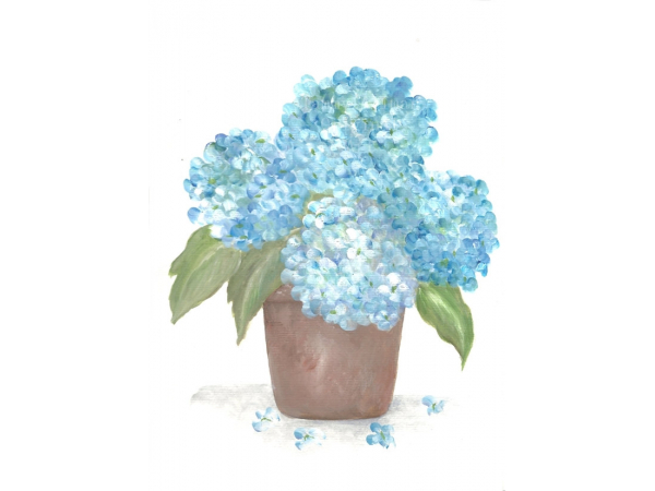 Aqua Blue Hydrangea Watercolor