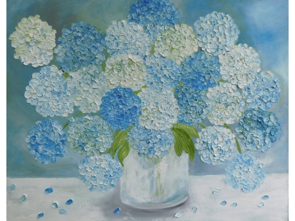 Blue Hydrangea Oil Impasto Painting