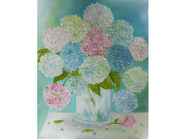 Mixed Hydrangea Oil Impasto Painting