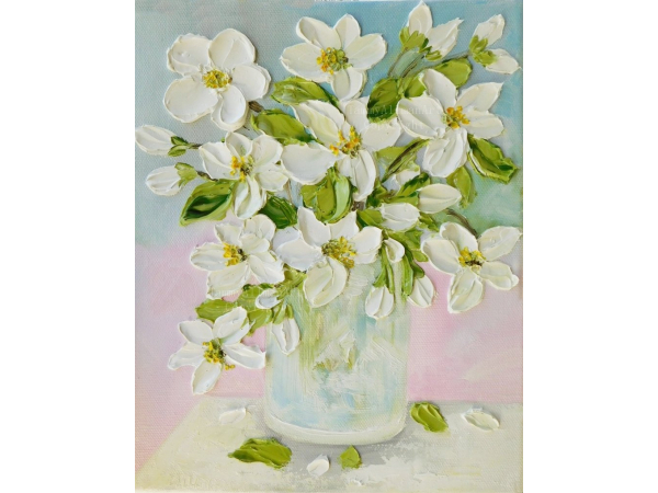 Lilies in a Vase oil impasto painting