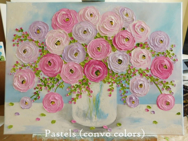 Lavender and Pink Ranunculus Impasto painting