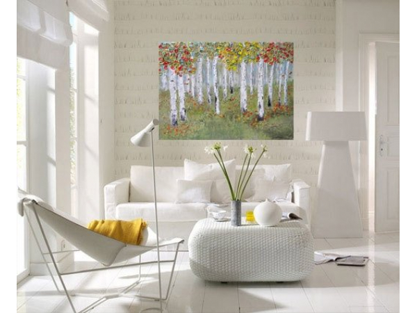 birch painting in white room decor