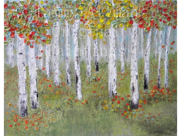 birch tree oil impasto painting
