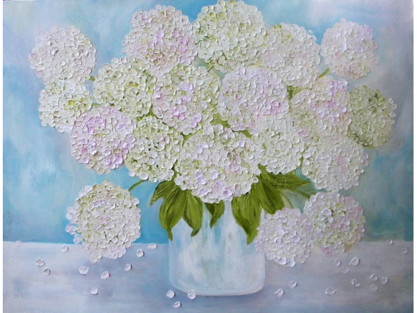 Pastel Hydrangea oil Imapasto painting