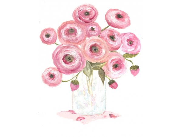 pink and apricot ranunculus watercolor print