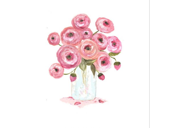 pink and apricot ranunculus watercolor painting