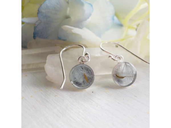 Dandelion Seed Drop Resin Earrings