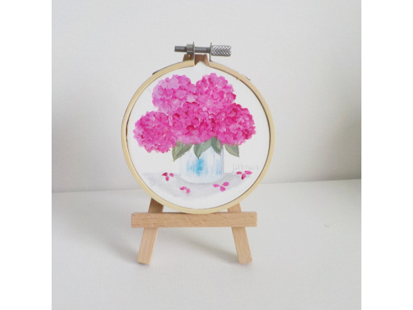 Miniature hydrangea Painting with Easel
