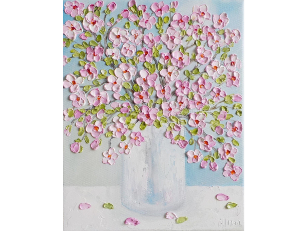 Cherry Blossom Oil Impasto Painting, Custom Painting,