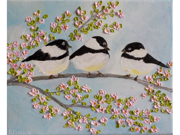 Chickadee Bird Oil impasto Painting