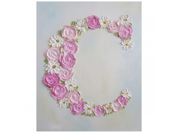 Baby Initial Impasto Painting, baby Name Painting