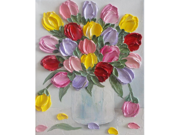 Oil Impasto Mixed Tulips Painting
