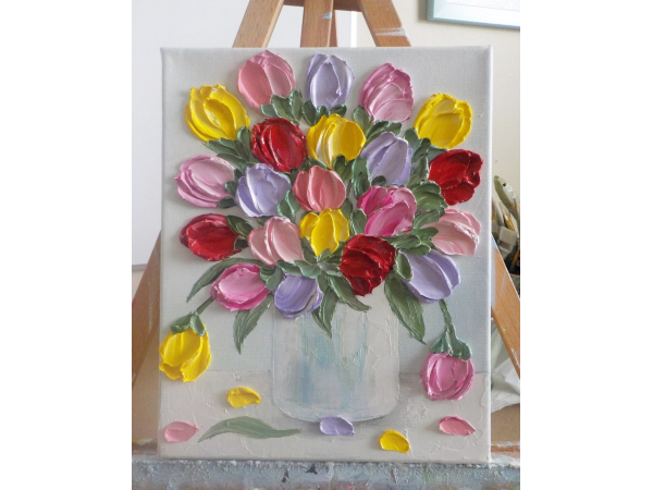Oil Impasto Mixed Tulips Painting