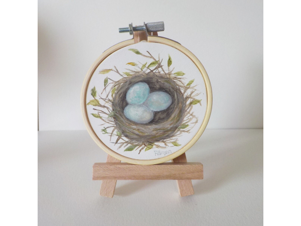 Bird Series Watercolor " Robins Nest"