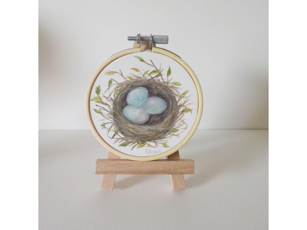 " Robins Nest"  miniature watercolor painting