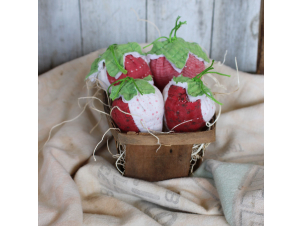 Vintage Tattered Quilt Strawberry's in a Vintage Fruit Basket