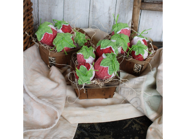 Vintage Tattered Quilt Strawberry's in a Vintage Fruit Basket,