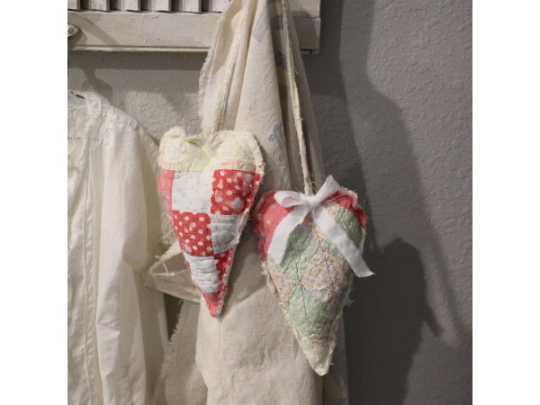 Hanging Primitive Double Quilted Hearts, Peg Hearts,