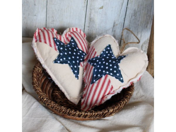 Flour Sack and Ticking Patriotic Large Fabric Heart,