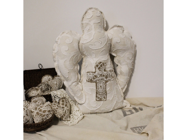 Vintage Guardian  Angel Cross Pillow, Angel Pillow, Christian