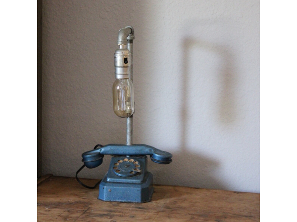 Upcycled Antique Toy Metal Phone Desk Lamp, F