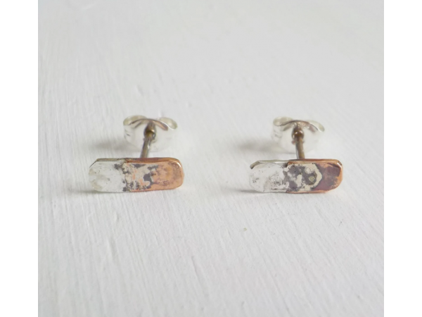 Bar studs  copper and silver hammered
