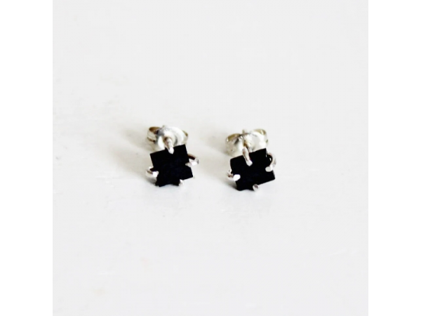 raw stone studs, rough stone studs, Black tourmaline