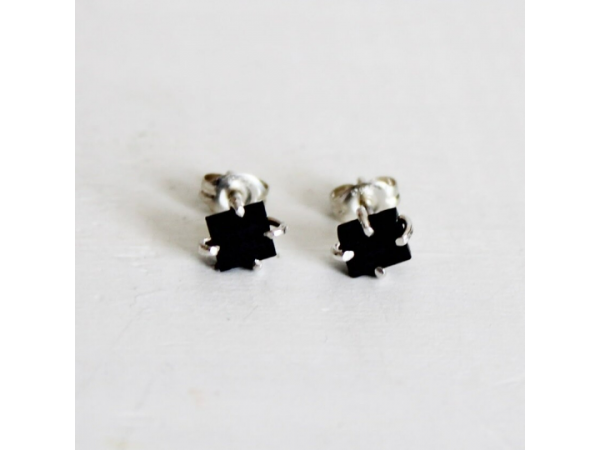 black tourmaline raw stone studs