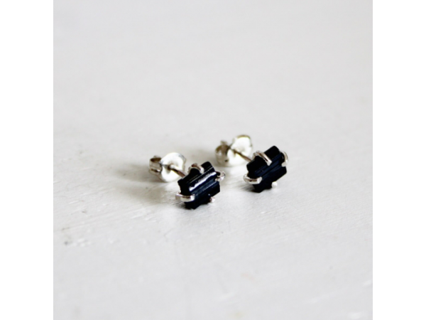 black tourmaline rough stone studs