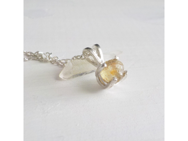 Bicolor Sapphire raw stone necklace