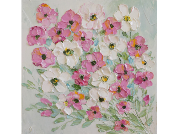 Whimsical modern art oil impasto painting