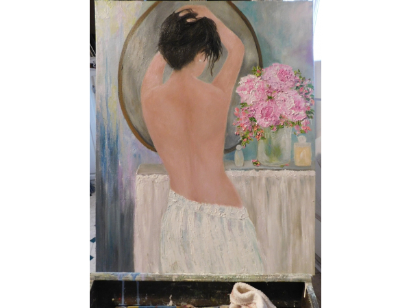 "Morning Dressing Room" on my art easel