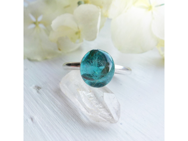 Aqua Dried Flower sterling silver ring