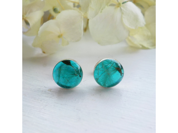 Aqua Blue Dandelion Sterling Silver Studs