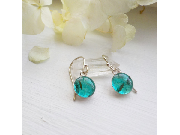 turquoise dangle dandelion dried flower earrings