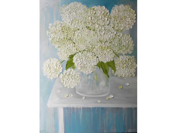 White Hydrangea Oil Painting,Impasto painting