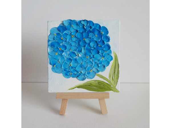 Blue Hydrangea Small Oil Impasto Painting