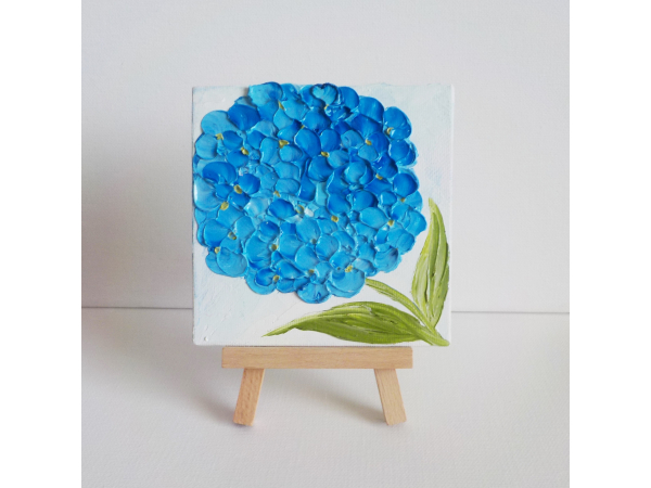 Blue Hydrangea Small Oil Painting,Panel Easel painting