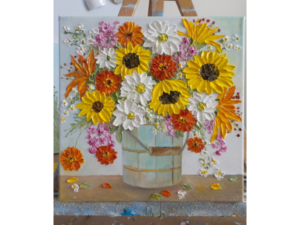 sunflower and wildflower oil impasto painting