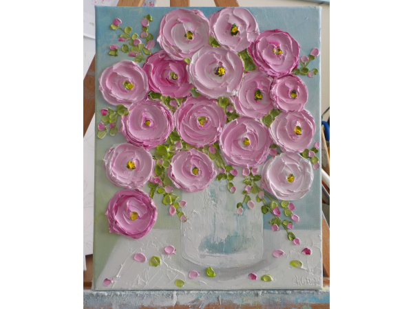 Pink Ranunculus Flower Oil Painting