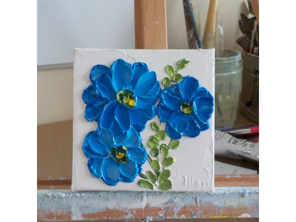 Blue flower oil impasto painting