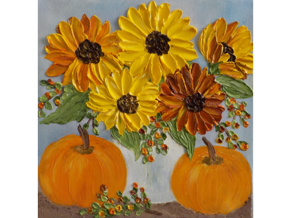 Sunflower and Pumpkin Oil Impasto  Painting
