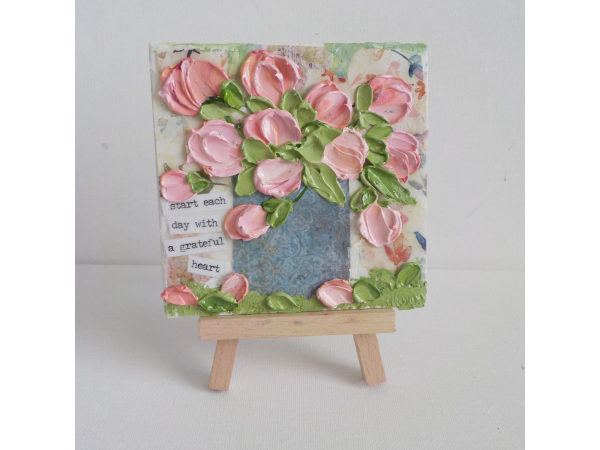 Mixed Media Tiny painting, tulip oil painting