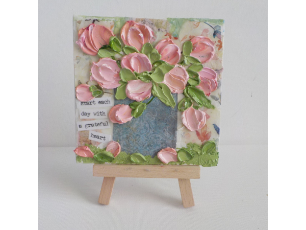 Apricot Tulip Mixed Media and Oil Impasto Miniature Painting with Easel
