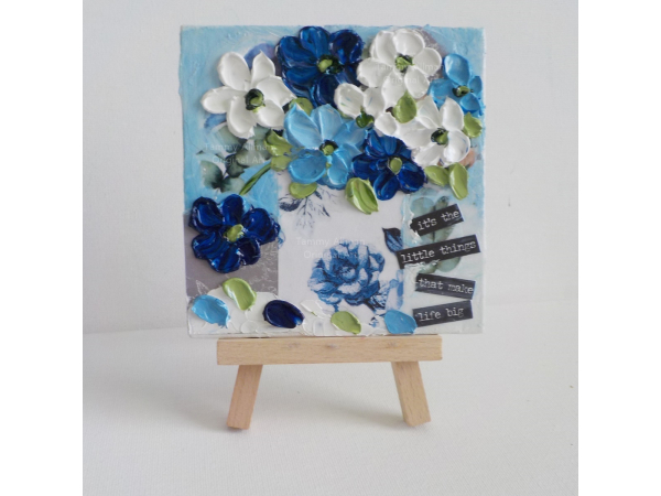 oil impasto and mixed media navy ,blue and white easel painting