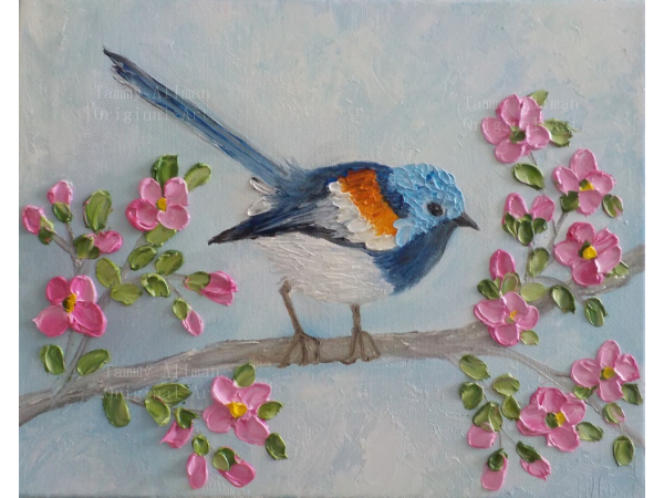 Fairy Wren Oil Impasto Painting