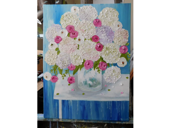 hydrangea and fresh flower oil impasto painting