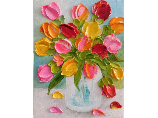 Bright Tulip Oil Impasto Painting