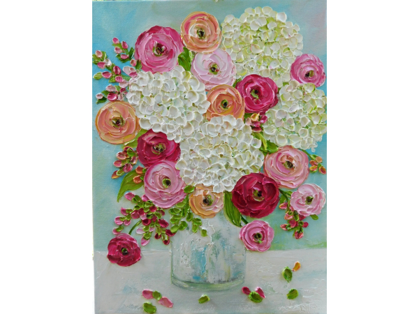 Hydrangea paiinting and Ranunculus Oil impasto painting